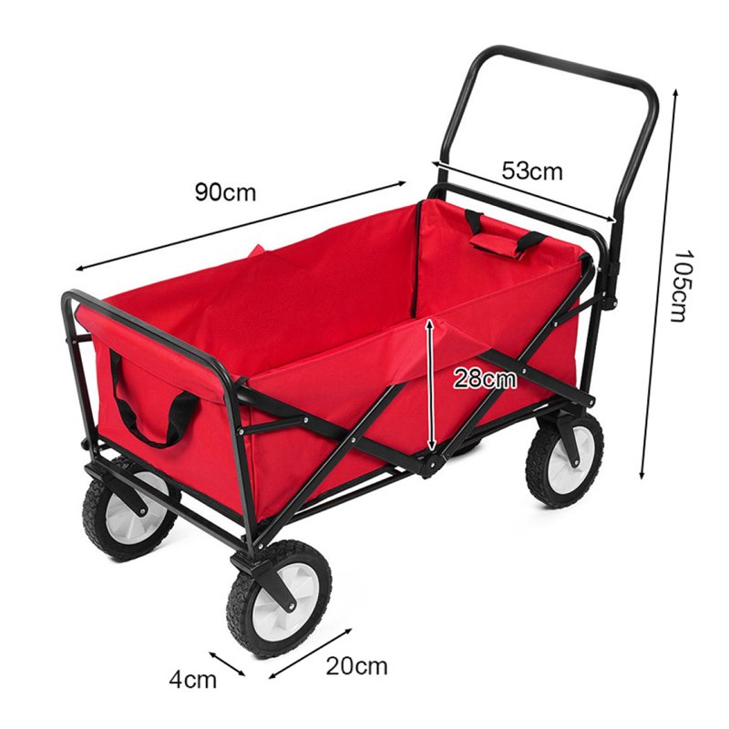 Portable Camping Wagon Cart Folding Beach Cart with Big Wheels Red