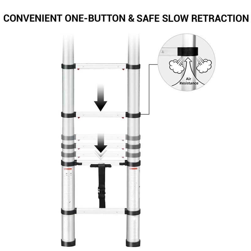 One Button Retraction Aluminum Telescopic Slow Down Design Multi-Purpose Ladder