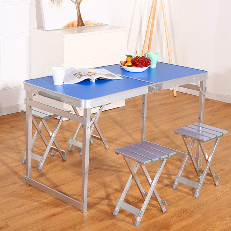 Aluminum Outdoor Folding Tables Portable Square Tube Adjustable Camping Tables Blue