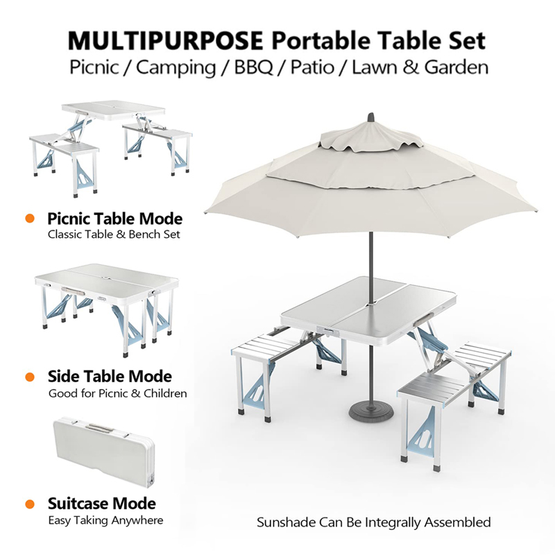 Outdoor Aluminum Folding Tables Chair with Umbrella Portable