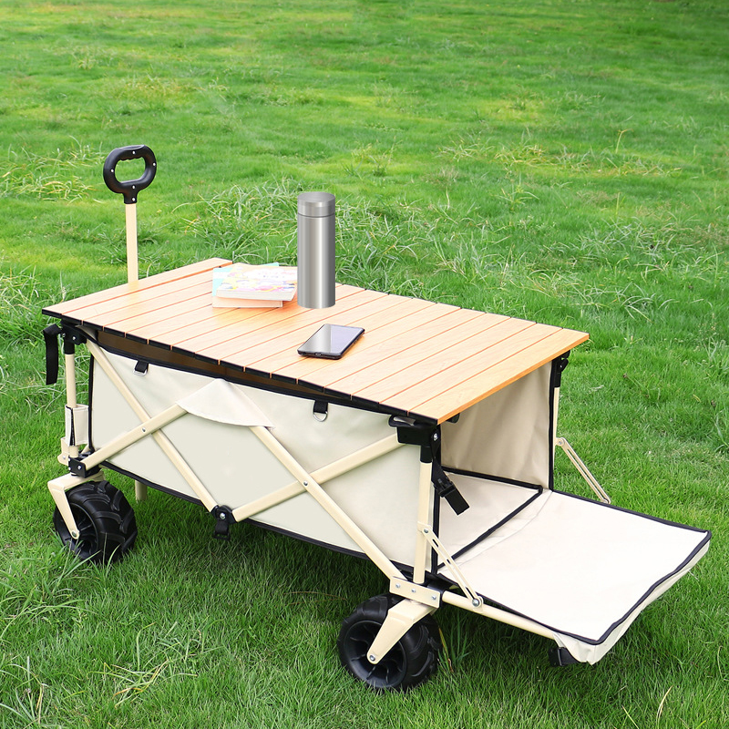 Camping Wagon Cart Folding Portable Beach Cart with Big Wheels Water Proof Cream Yellow