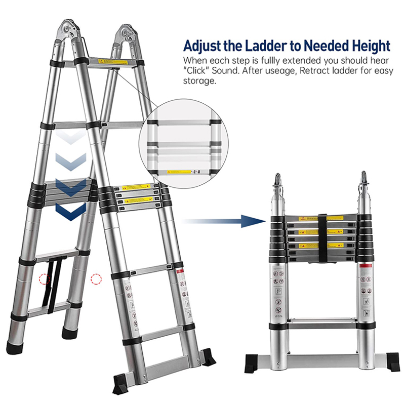 All Aluminum Silver Double Side Telescopic Antifreeze Aluminum Ladder