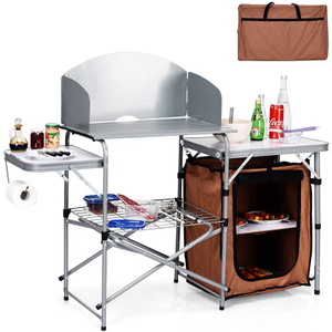 Folding Outdoor Table with Cuttng Board Top Mobile Kitchen Folding Picnic Table Cabinets And Storage with Fold Out Table