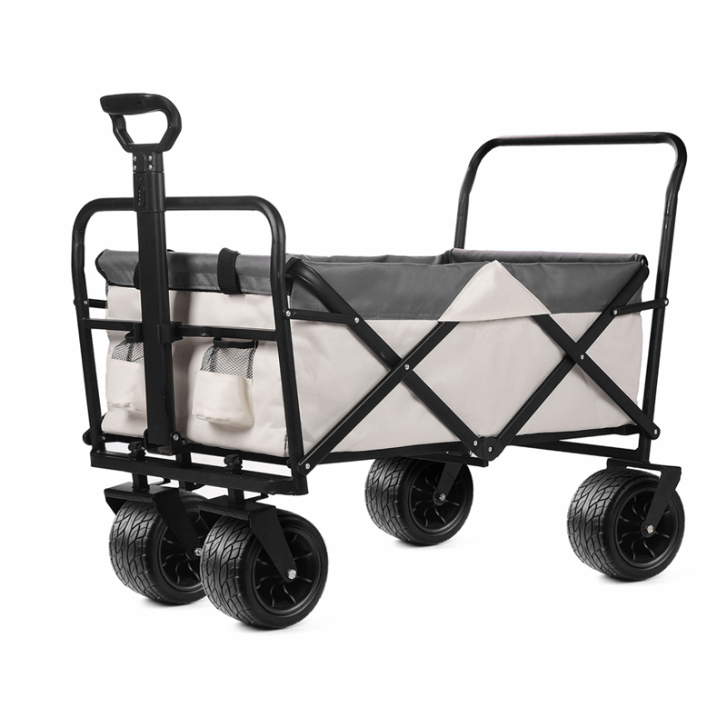 Big Wheels Camping Trolley Wagon Cart Folding Portable Beach Cart Creamy-white