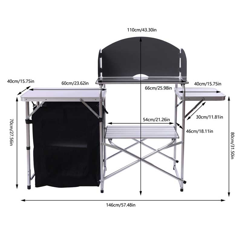 Folding Outdoor Table with Cuttng Board Top Mobile Kitchen Folding Picnic Table Cabinets And Storage with Fold Out Table